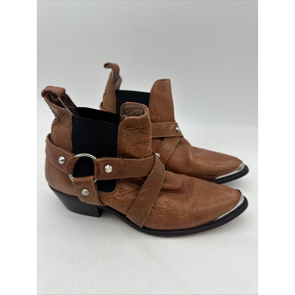 Topshop brown leather harness ankle booties Made In Spain Size 38 EUC